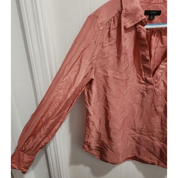 J. Crew Women's Eco Cupro Collared V-Neck Popover Tunic Top Pink BD789 Sz Small - Picture 4 of 7